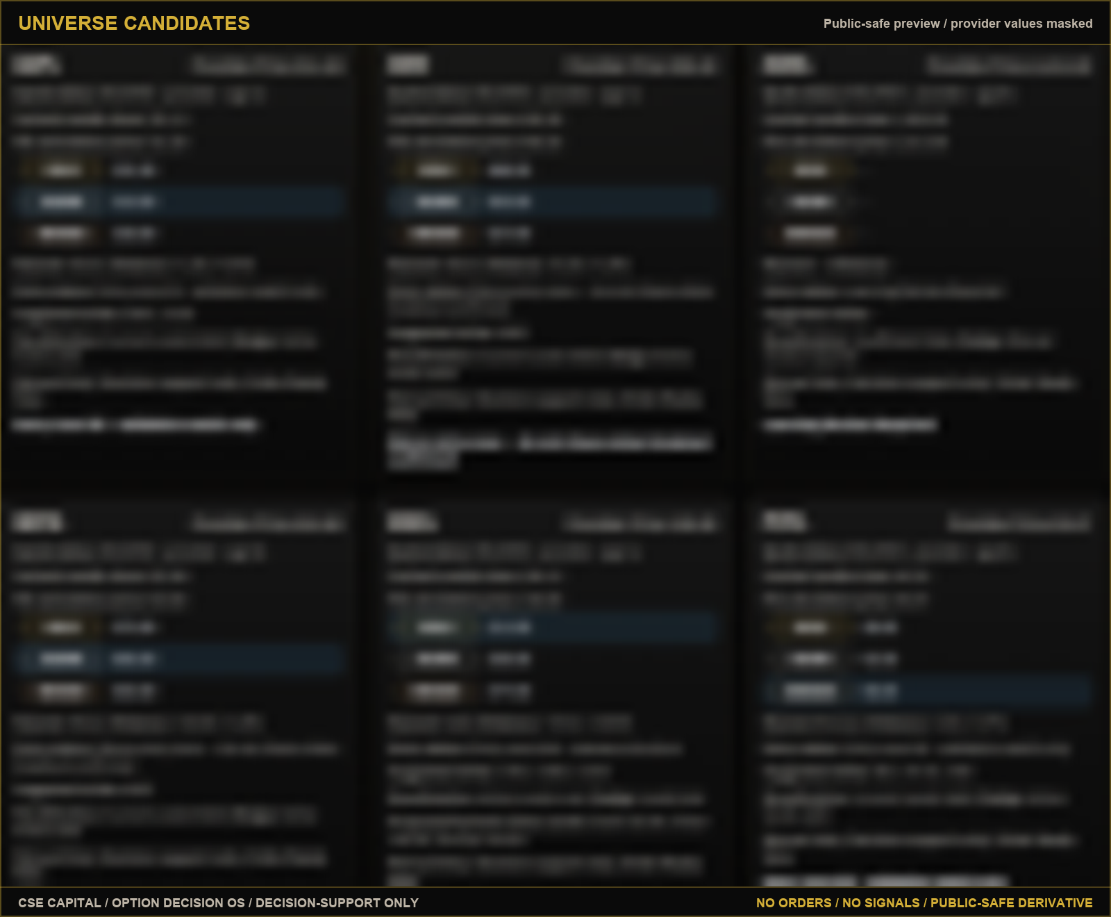Public-safe Universe Candidates preview.